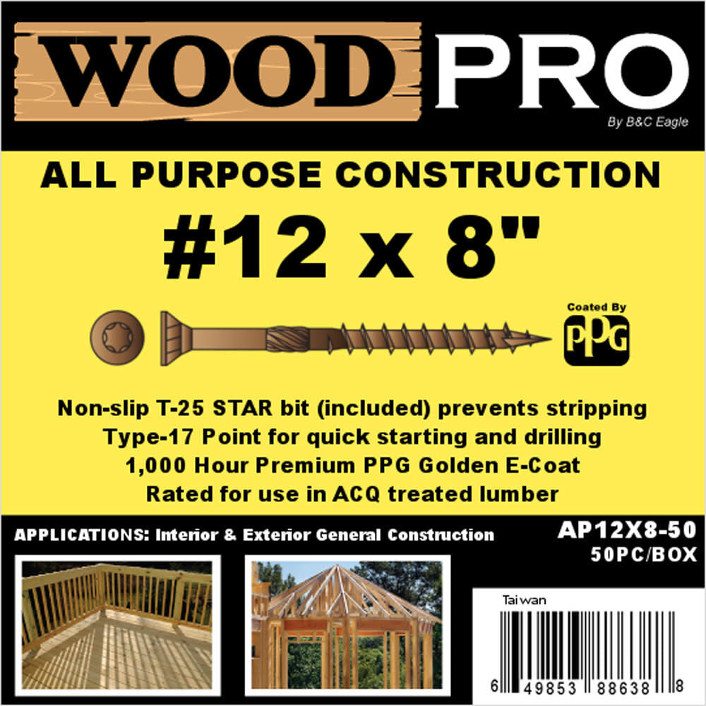 (50) #12 x 8 In. All Purpose Wood Screws AP12X8-50