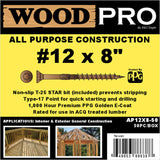 (50) #12 x 8 In. All Purpose Wood Screws AP12X8-50