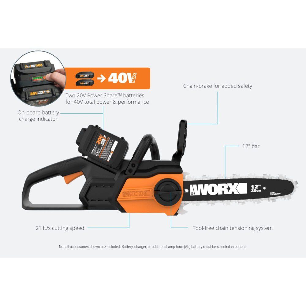 20V Cordless Chainsaw 12 in Bar & Chain WG381