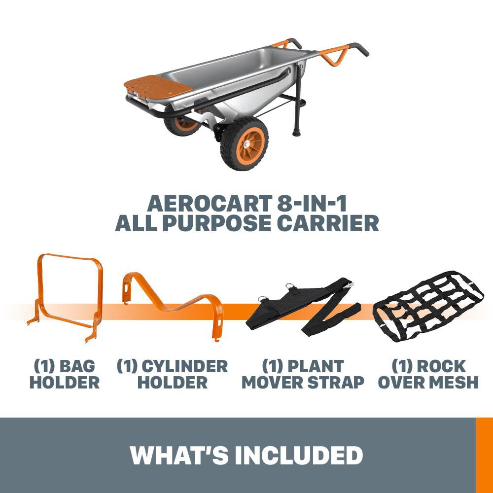 3 cu. ft. AeroCart 8-in-1 Wheelbarrow Dump and Yard Cart in One WG050