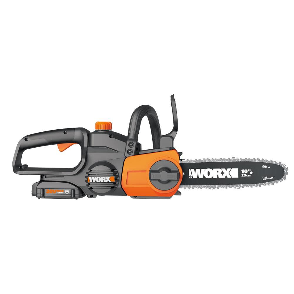 POWER SHARE 20-Volt Li-Ion 10 in. Electric Cordless Chain Saw Auto-Tension Auto-Oiling Battery and Charger Included WG322