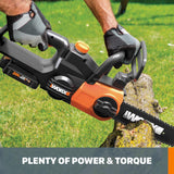 POWER SHARE 20-Volt Li-Ion 10 in. Electric Cordless Chain Saw Auto-Tension Auto-Oiling Battery and Charger Included WG322