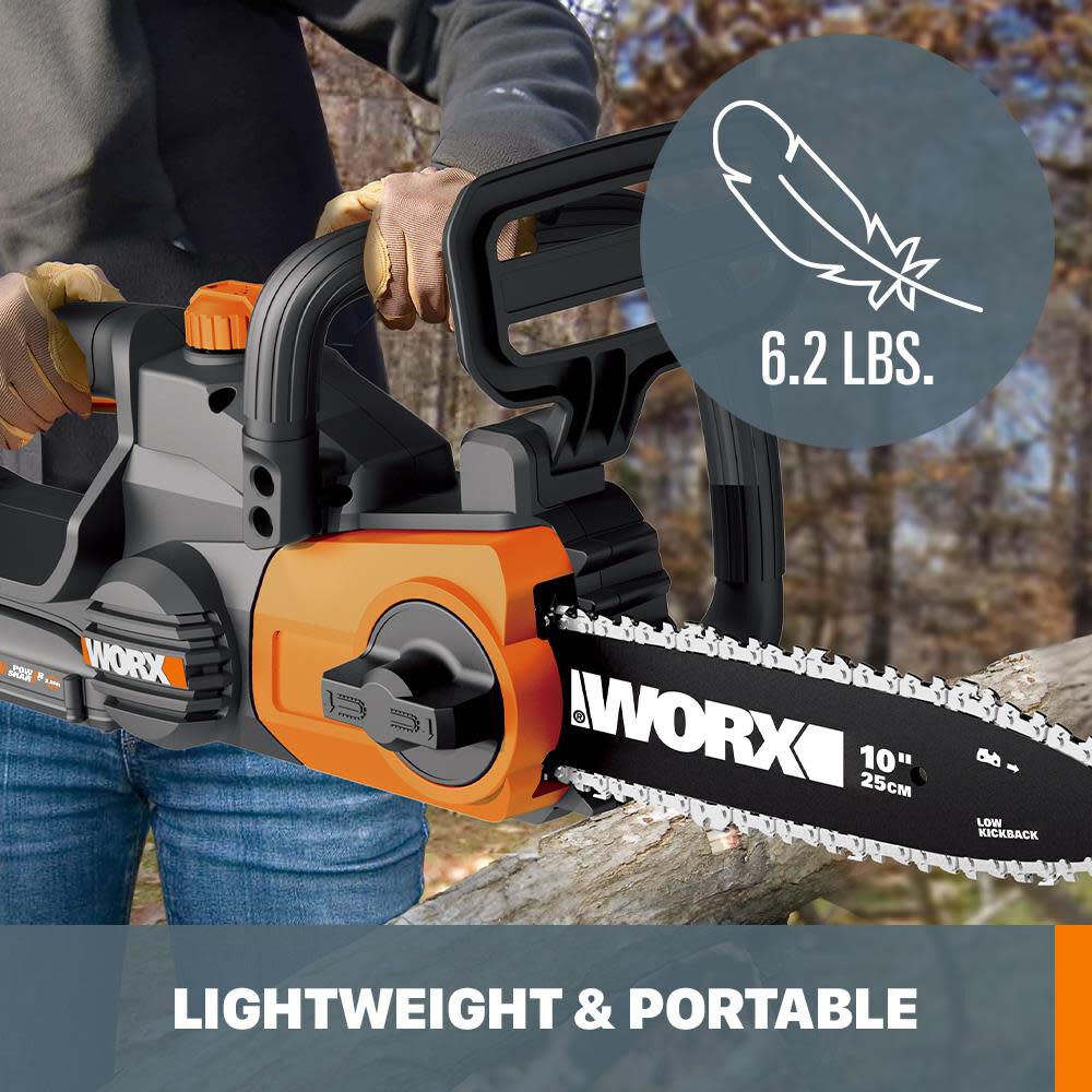 POWER SHARE 20-Volt Li-Ion 10 in. Electric Cordless Chain Saw Auto-Tension Auto-Oiling Battery and Charger Included WG322